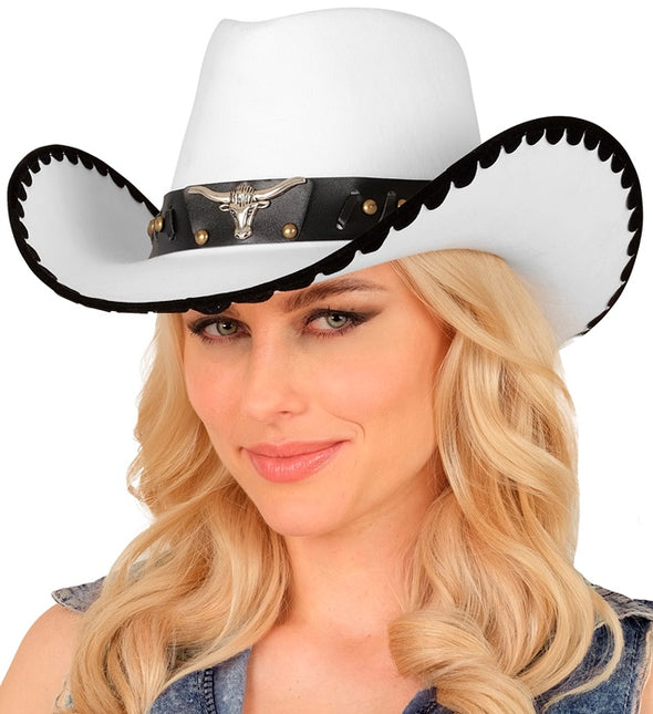 CAPPELLO DA COWBOY CON TORO, FELTRO BIANCO