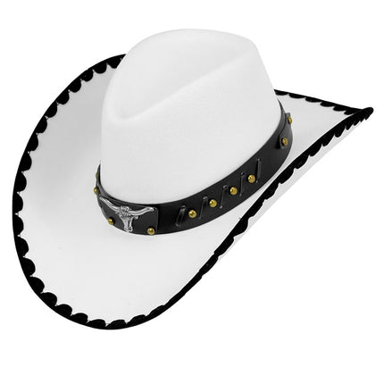 CAPPELLO DA COWBOY CON TORO, FELTRO BIANCO