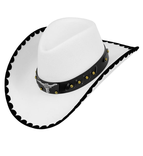 CAPPELLO DA COWBOY CON TORO, FELTRO BIANCO