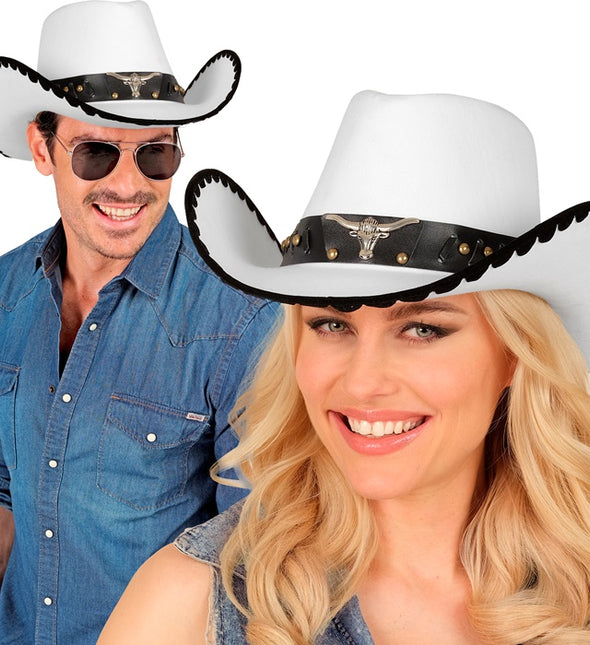 CAPPELLO DA COWBOY CON TORO, FELTRO BIANCO