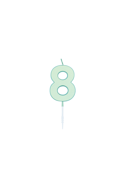 Candela "8 anni", verde menta pastello, 4,5 cm