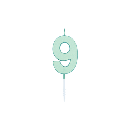 Candela da 9 anni, verde menta pastello, 4,5 cm