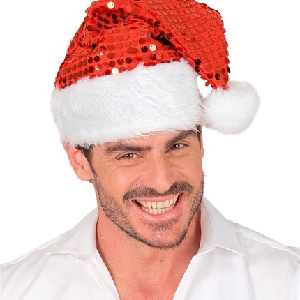 CAPPELLO DI BABBO NATALE IN PELUCHE E PAILLETTES ROSSO