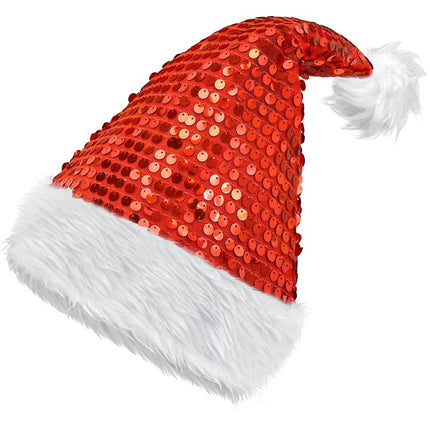 CAPPELLO DI BABBO NATALE IN PELUCHE E PAILLETTES ROSSO