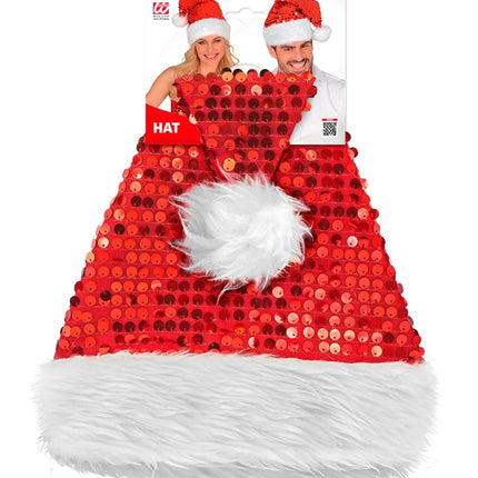 CAPPELLO DI BABBO NATALE IN PELUCHE E PAILLETTES ROSSO