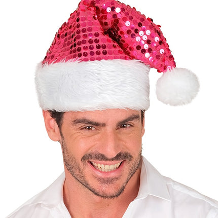 CAPPELLO DI BABBO NATALE IN PELUCHE E PAILLETTES ROSA
