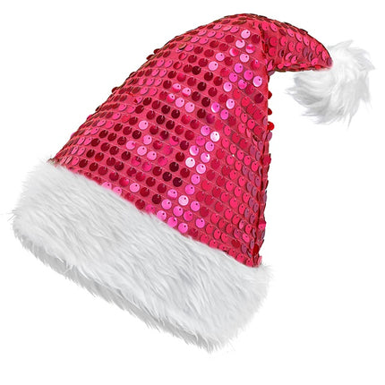 CAPPELLO DI BABBO NATALE IN PELUCHE E PAILLETTES ROSA