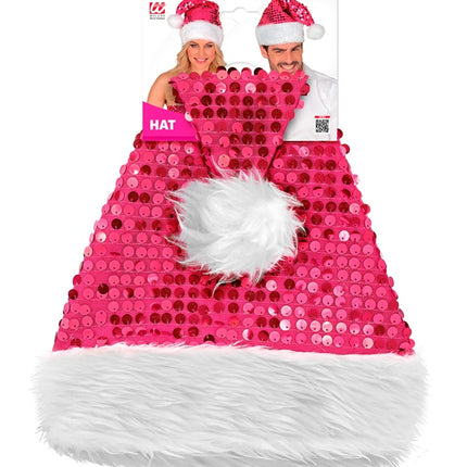 CAPPELLO DI BABBO NATALE IN PELUCHE E PAILLETTES ROSA