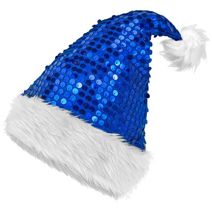 CAPPELLO DI BABBO NATALE IN PELUCHE E PAILLETTES BLU