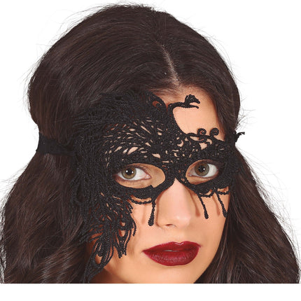 Maschera occhi nera in pizzo mezza