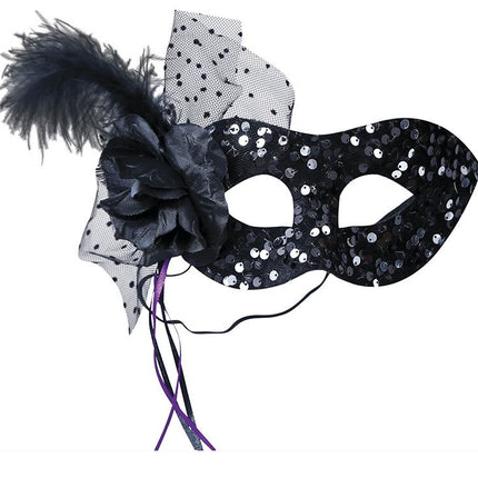 Maschera occhi nera con paillettes floreali