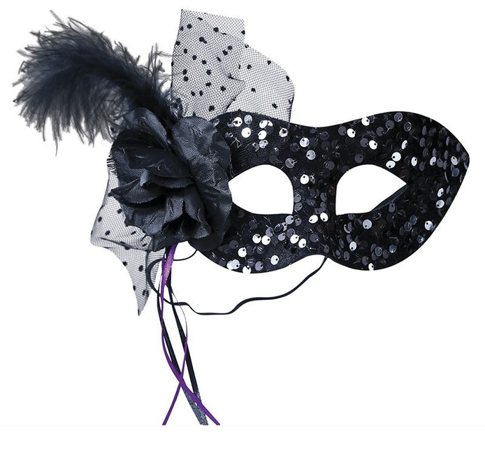 Maschera occhi nera con paillettes floreali