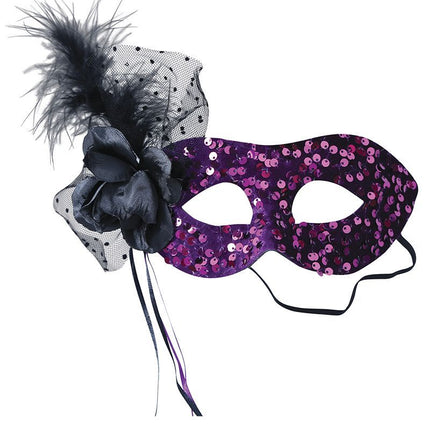 Maschera occhi viola con lustrini floreali