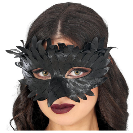Maschera occhi nera con piume