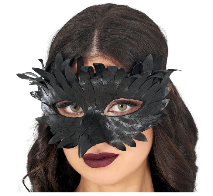 Maschera occhi nera con piume