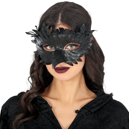 Maschera occhi nera con piume