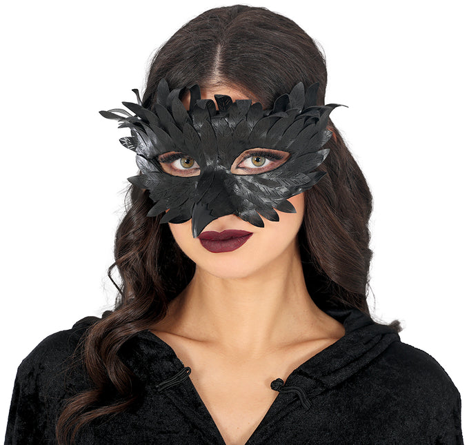 Maschera occhi nera con piume