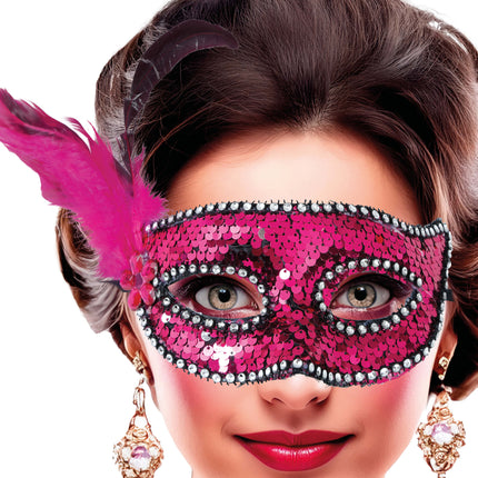 Maschera occhi rosa Piume Adulto