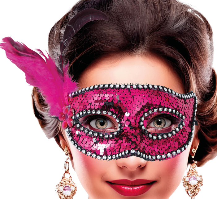 Maschera occhi rosa Piume Adulto