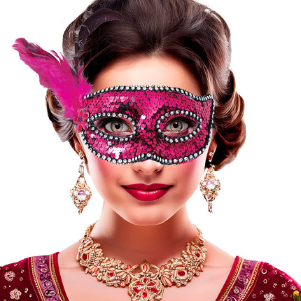 Maschera occhi rosa Piume Adulto