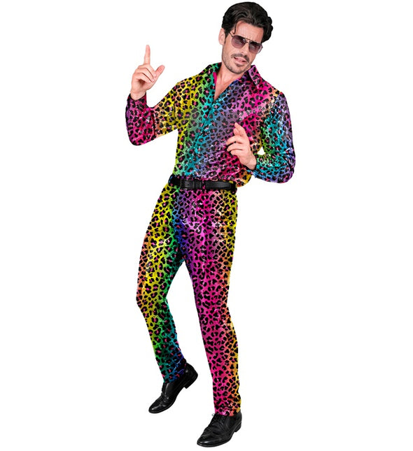 PANTALONI IN PAILLETTES LEOPARDO ARCOBALENO