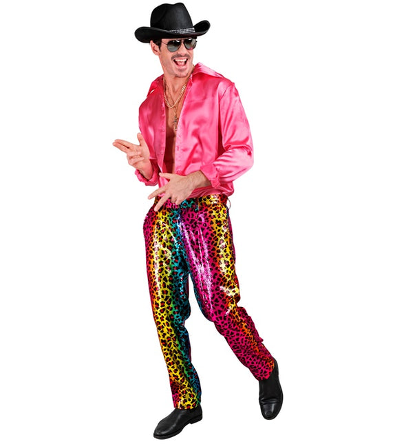 PANTALONI IN PAILLETTES LEOPARDO ARCOBALENO