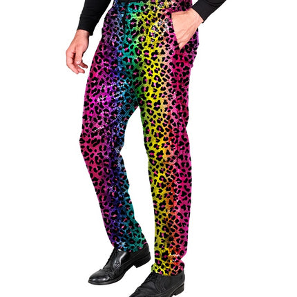 PANTALONI IN PAILLETTES LEOPARDO ARCOBALENO