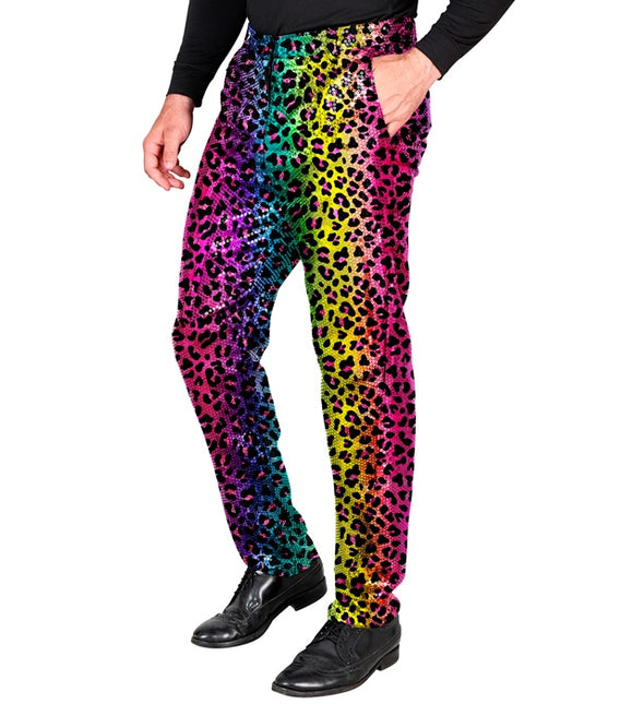 PANTALONI IN PAILLETTES LEOPARDO ARCOBALENO