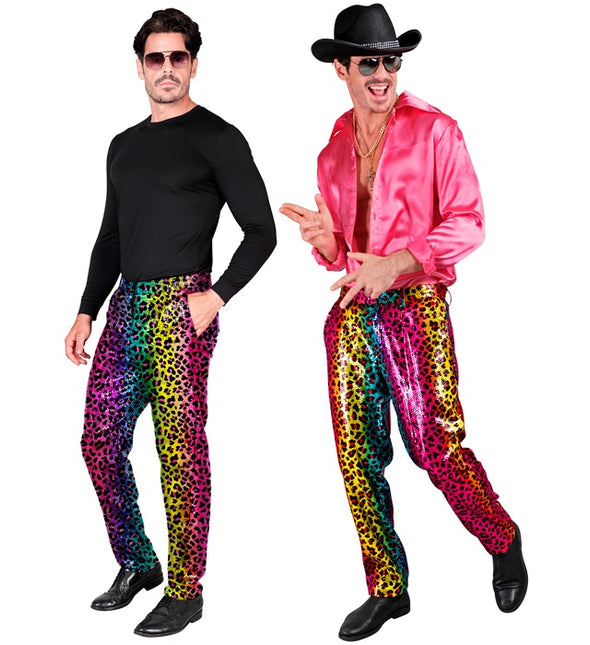PANTALONI IN PAILLETTES LEOPARDO ARCOBALENO