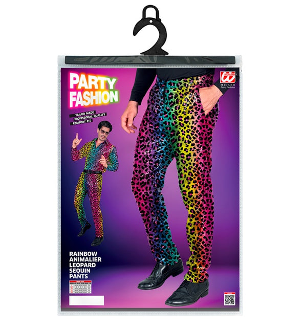PANTALONI IN PAILLETTES LEOPARDO ARCOBALENO