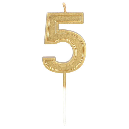 Candela Elegant '5' dorata su stecchino (3 x 4,2 x 0,7 cm)