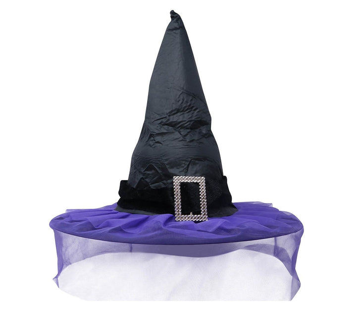 Cappello da strega di Halloween con velo viola