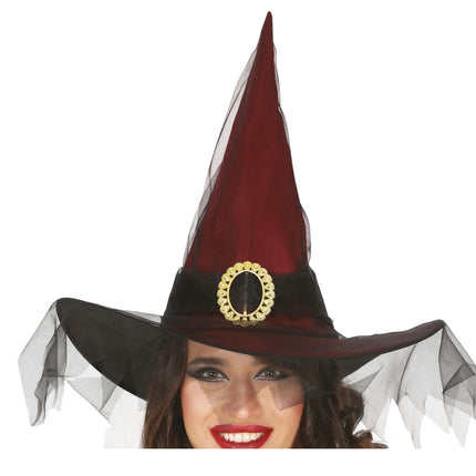 Cappello da strega di Halloween Velo Rosso