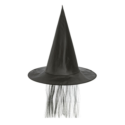 Cappello da strega di Halloween con capelli neri