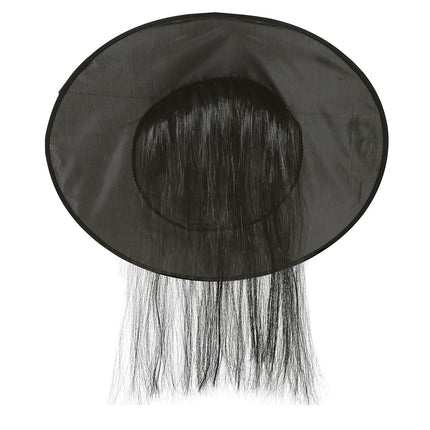 Cappello da strega di Halloween con capelli neri