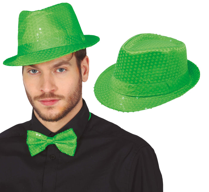 Cappello con paillettes verde neon