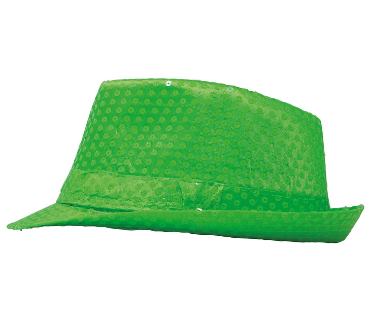 Cappello con paillettes verde neon