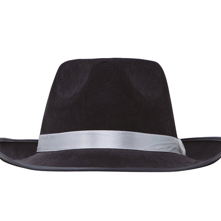 Cappello da gangster nero con nastro bianco