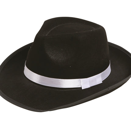 Cappello da gangster nero con nastro bianco