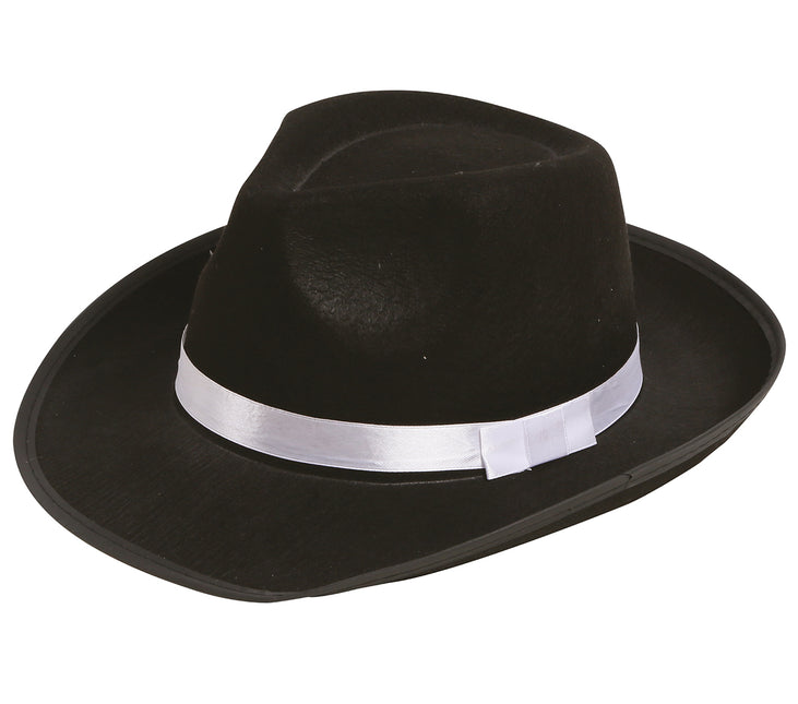 Cappello da gangster nero con nastro bianco