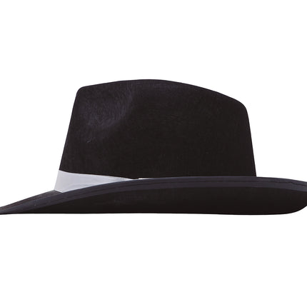 Cappello da gangster nero con nastro bianco