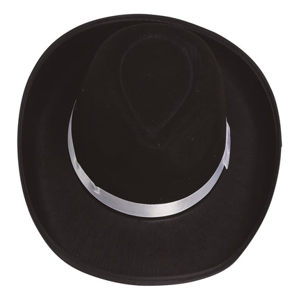 Cappello da gangster nero con nastro bianco