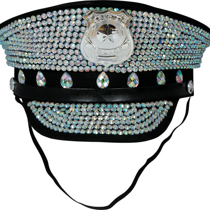Cappellino da poliziotto nero con glitter argentati