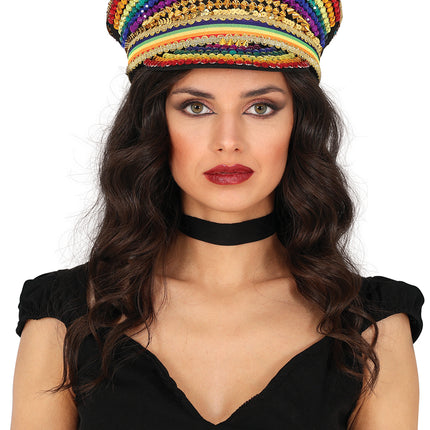 Cappellino arcobaleno con glitter