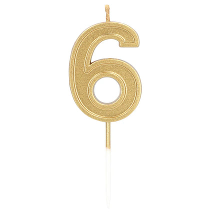Candela Elegant '6' dorata su stecchino (3 x 4,2 x 0,7 cm)