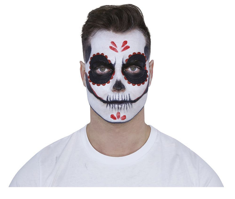 Set trucco Giorno dei Morti Nero Rosso 8 pezzi