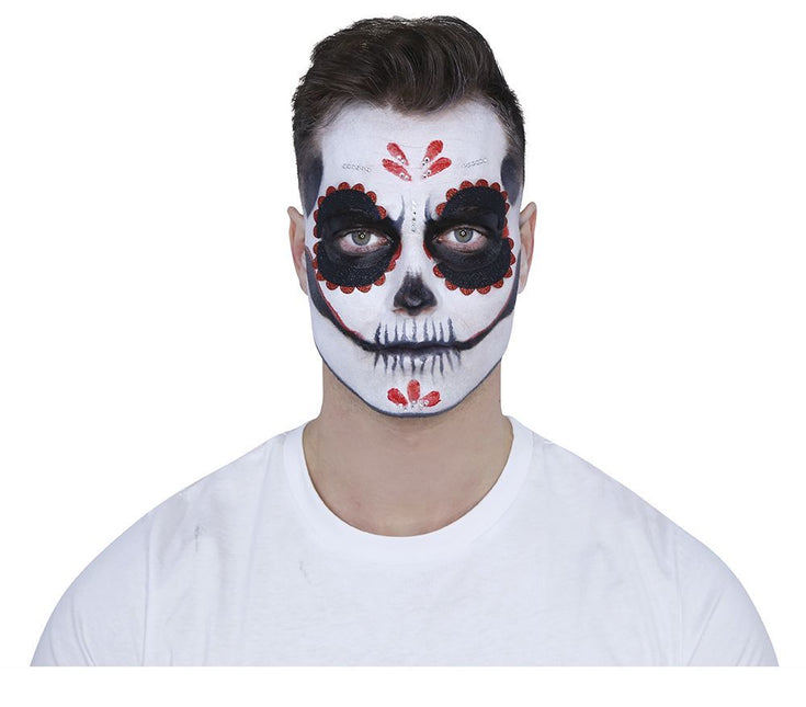Set trucco Giorno dei Morti Nero Rosso 8 pezzi