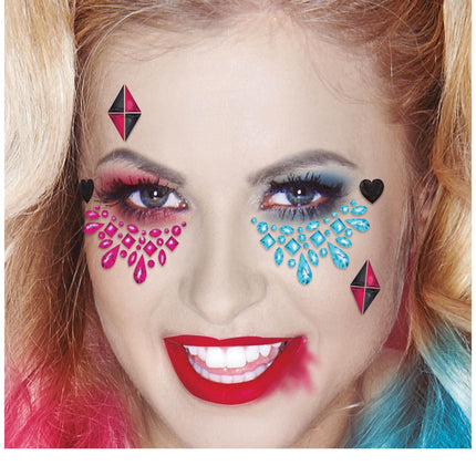 Gioielli con adesivi per il viso rosa e blu