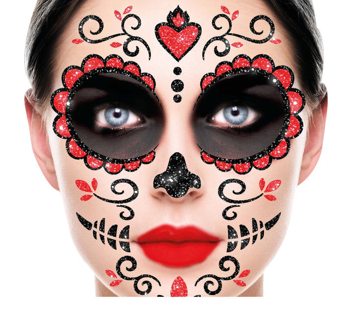 Adesivi viso Dia De Los Muertos Glitter 20cm