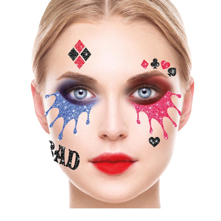 Adesivi viso Harley Quinn Glitter 20 cm